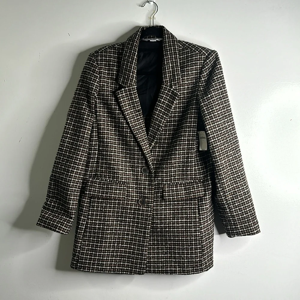 Old navy plaid checker blazer brown black beige size S new office career